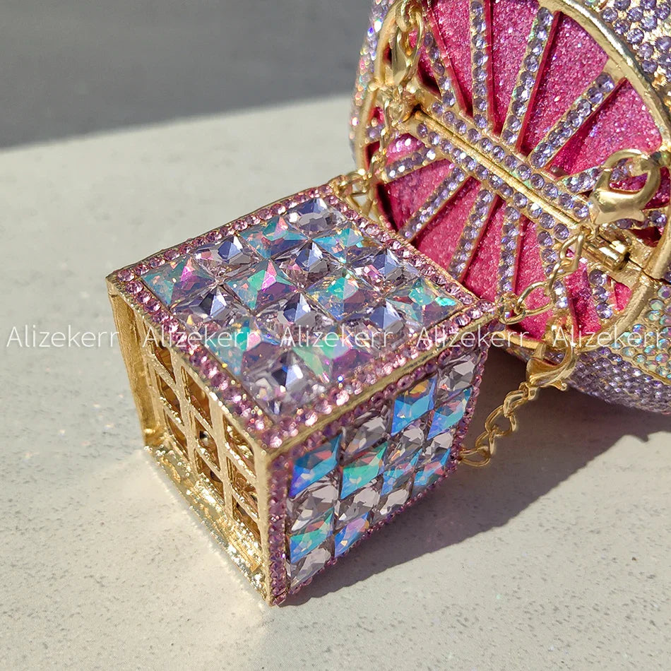 Alizekerr balão de ar quente em forma de cristal sacos de noite feminino luxo elegante único strass circular embreagem bolsas festa casamento