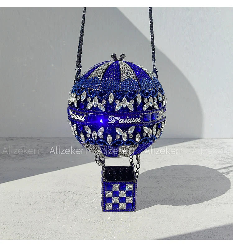 Alizekerr balão de ar quente em forma de cristal sacos de noite feminino luxo elegante único strass circular embreagem bolsas festa casamento